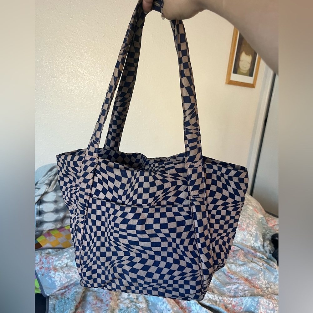 SOLD Baggu mini cloud tote in purple /indigo trippy checker